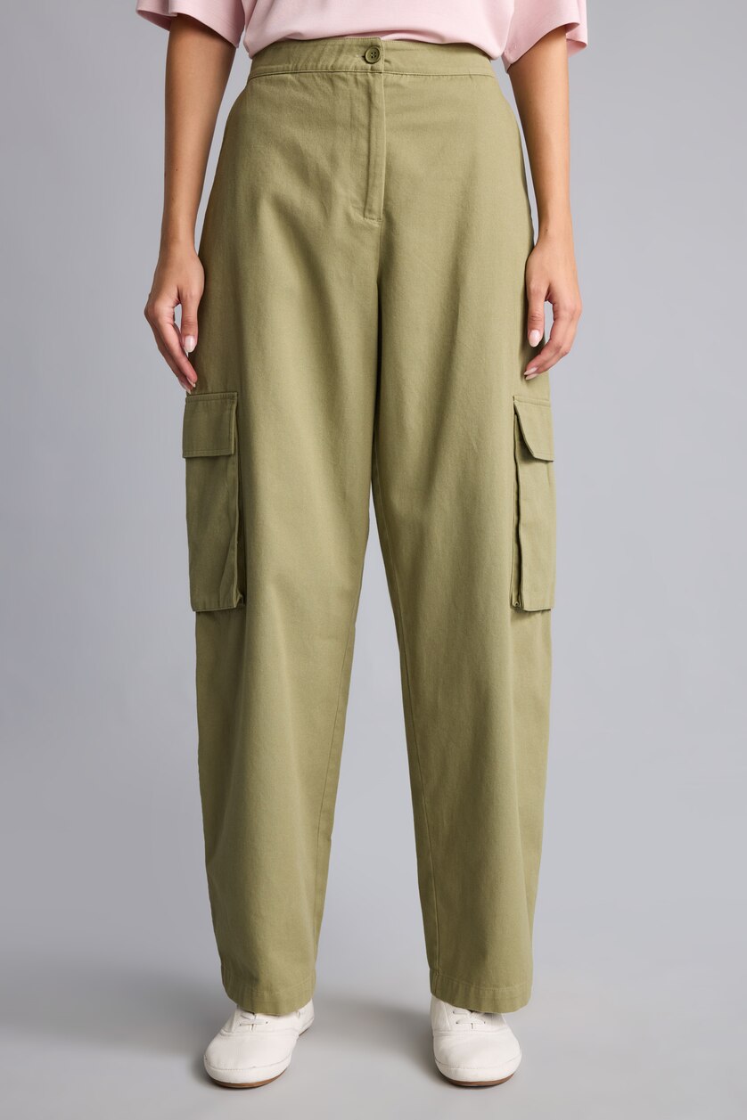 Woman Khaki Cargo Fit Trousers