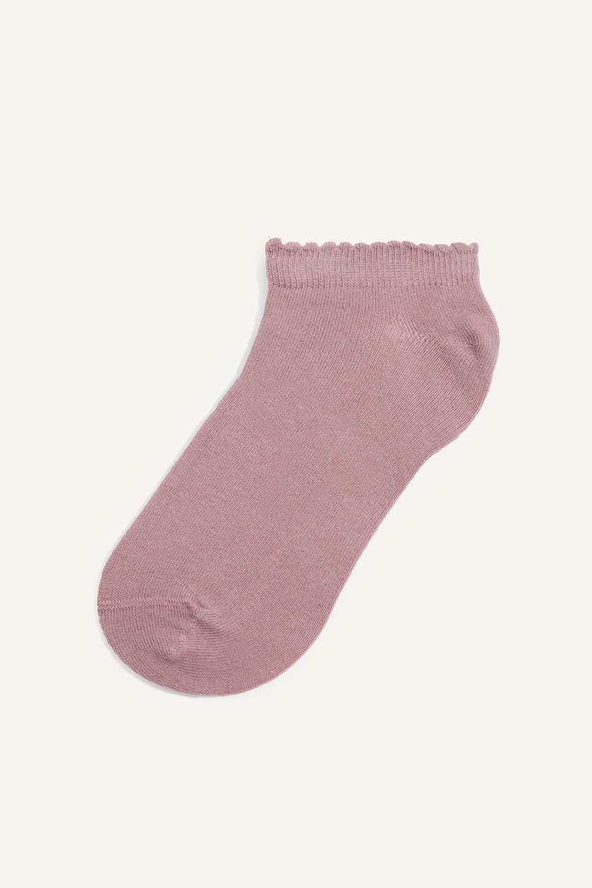Kadın Açık Pembe Fırfırlı Pamuklu 5'li Patik Çorap