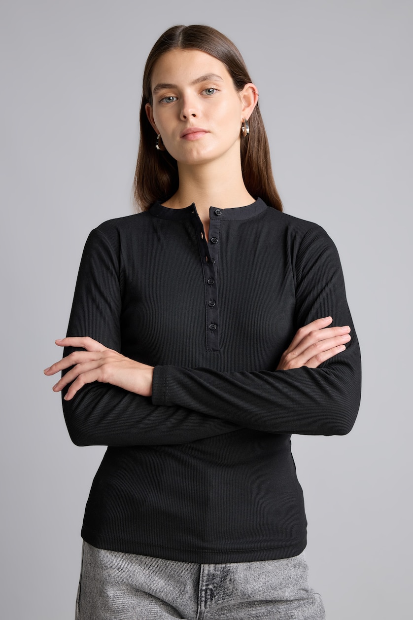 WOMAN Black Slim Fit Basic Camisole Long Sleeve T-Shirt