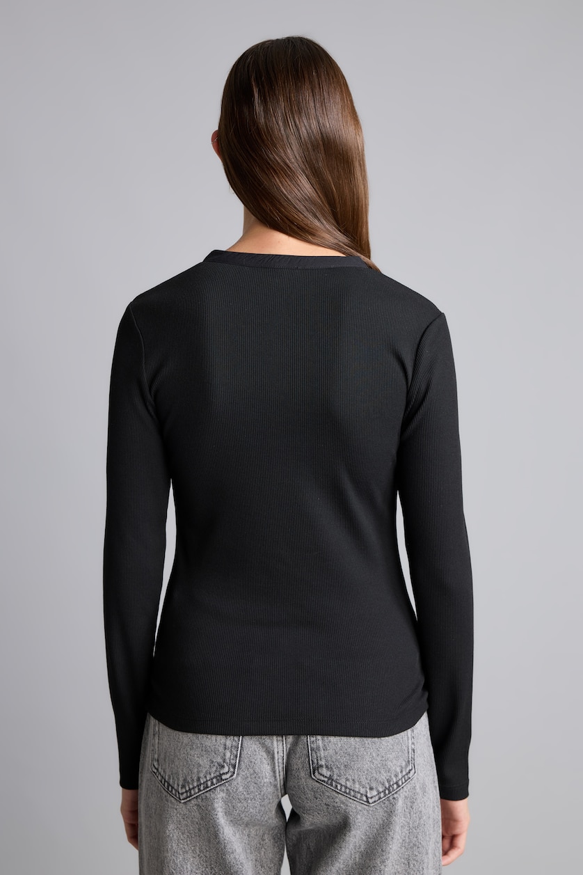 WOMAN Black Slim Fit Basic Camisole Long Sleeve T-Shirt