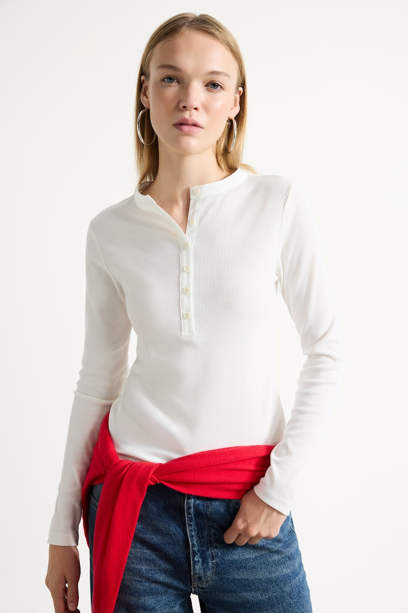 WOMAN Ecru Slim Fit Basic Camisole Long Sleeve T-Shirt
