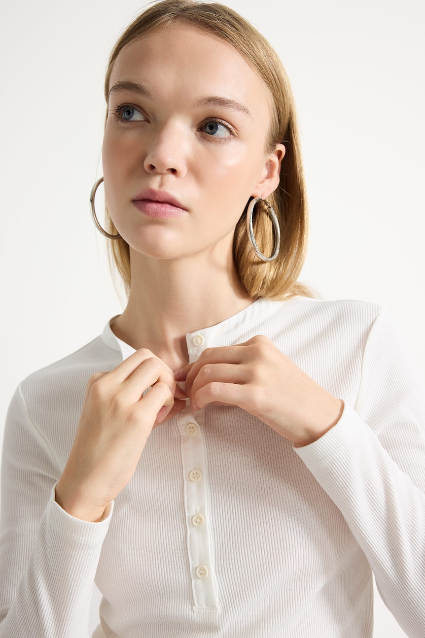WOMAN Ecru Slim Fit Basic Camisole Long Sleeve T-Shirt
