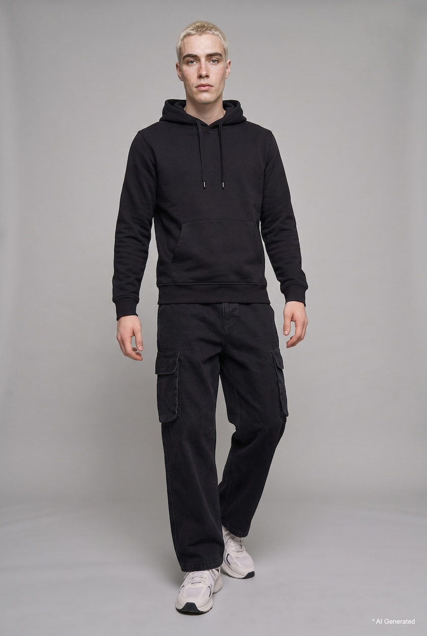 MAN Black 100% Cotton Super Baggy Fit Cargo Jeans