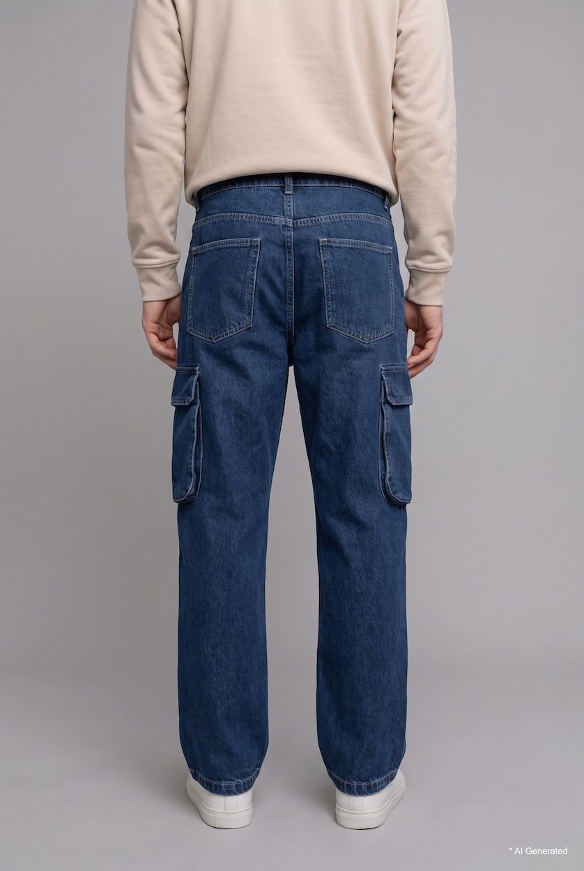 رجال أزرق غامق Super Baggy Fit High-Waisted Jeans