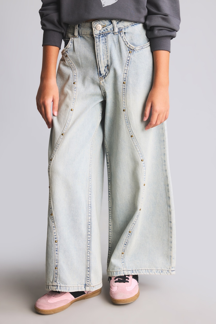 GIRLS & TEENS Light Green Girl Barrel Fit Wide Leg Jeans