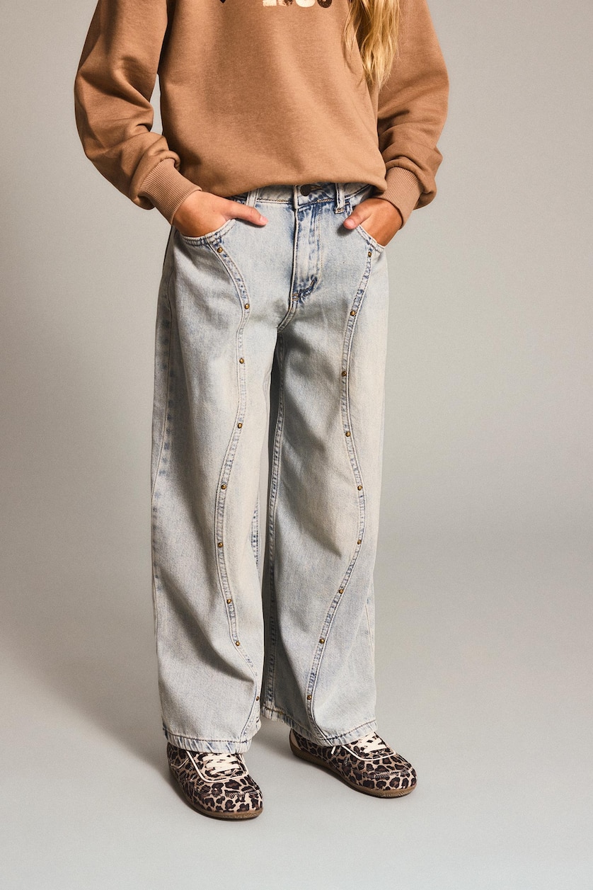 GIRLS & TEENS Light Green Girl 100% Cotton Barrel Fit Wide Leg Jeans