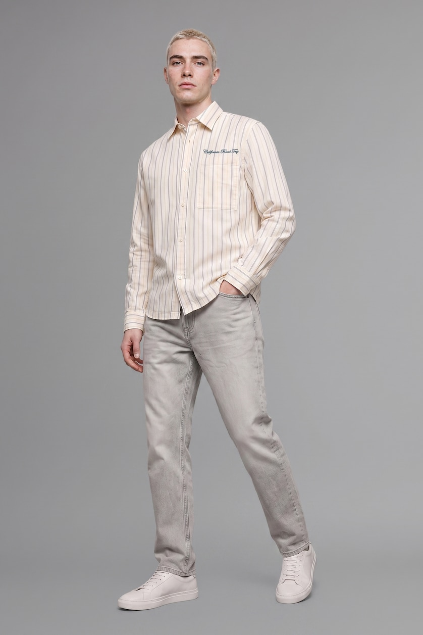 HOMME Écru Chemise boxy rayée en coton à manches longues