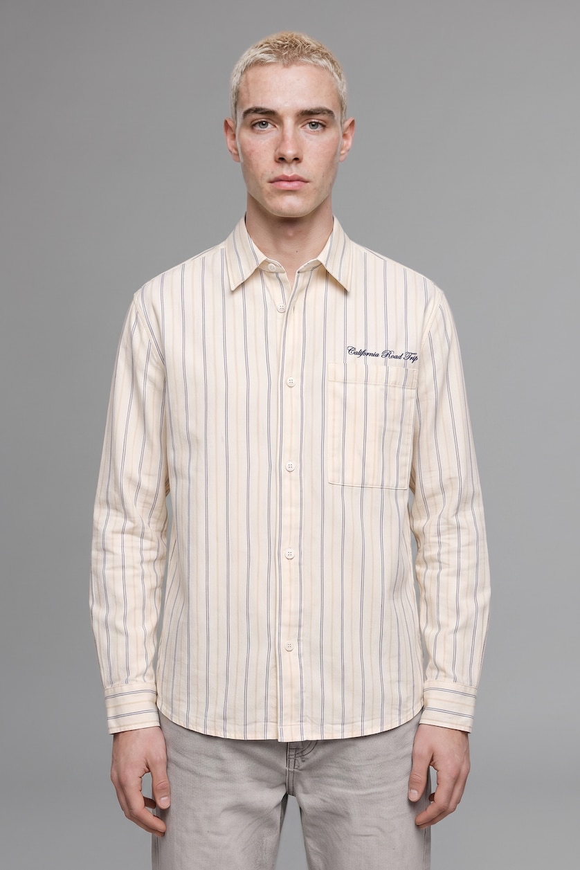 HOMME Écru Chemise boxy rayée en coton à manches longues