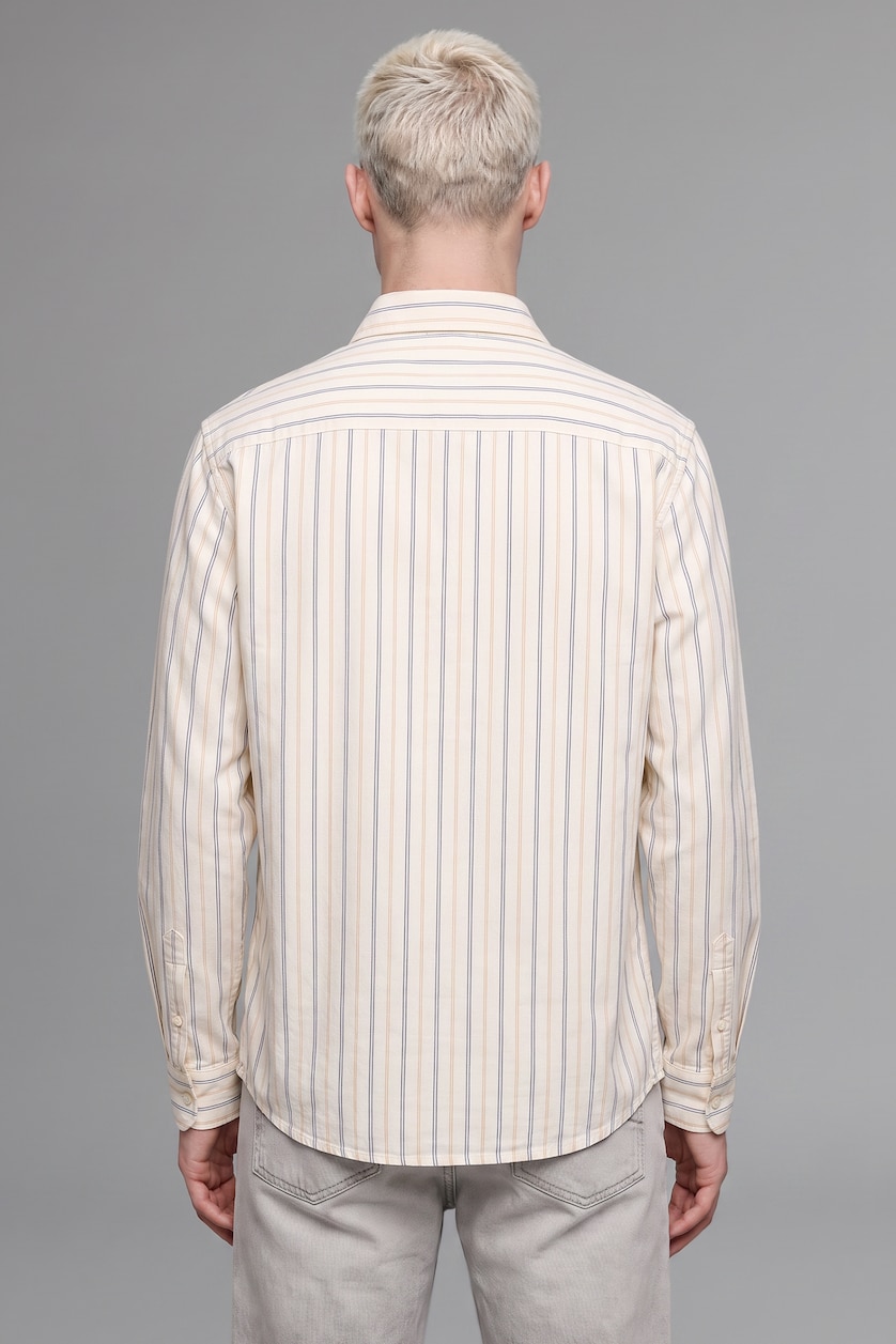HOMME Écru Chemise boxy rayée en coton à manches longues