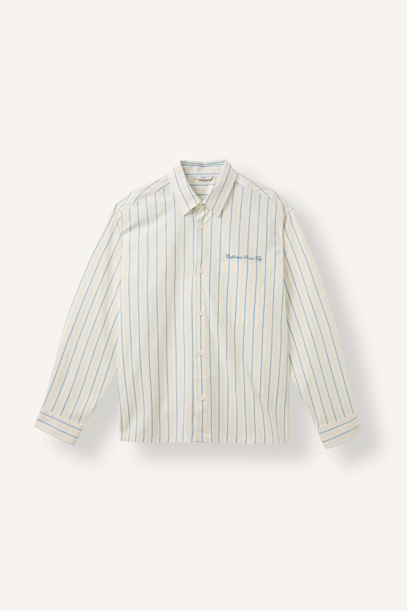HOMME Écru Chemise boxy rayée en coton à manches longues