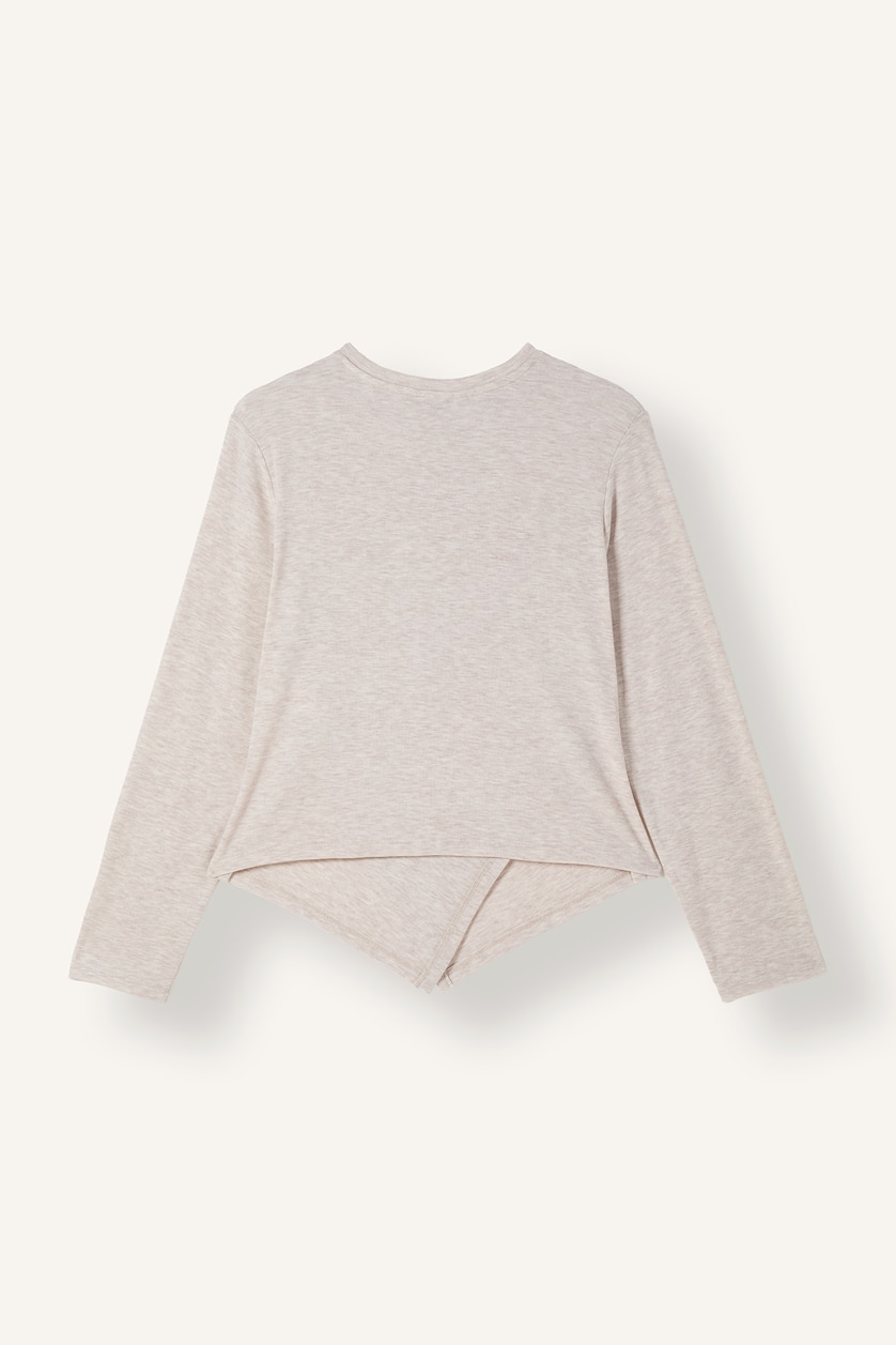 Women Beige Melange Regular Fit Ribana Long Sleeve T-Shirt
