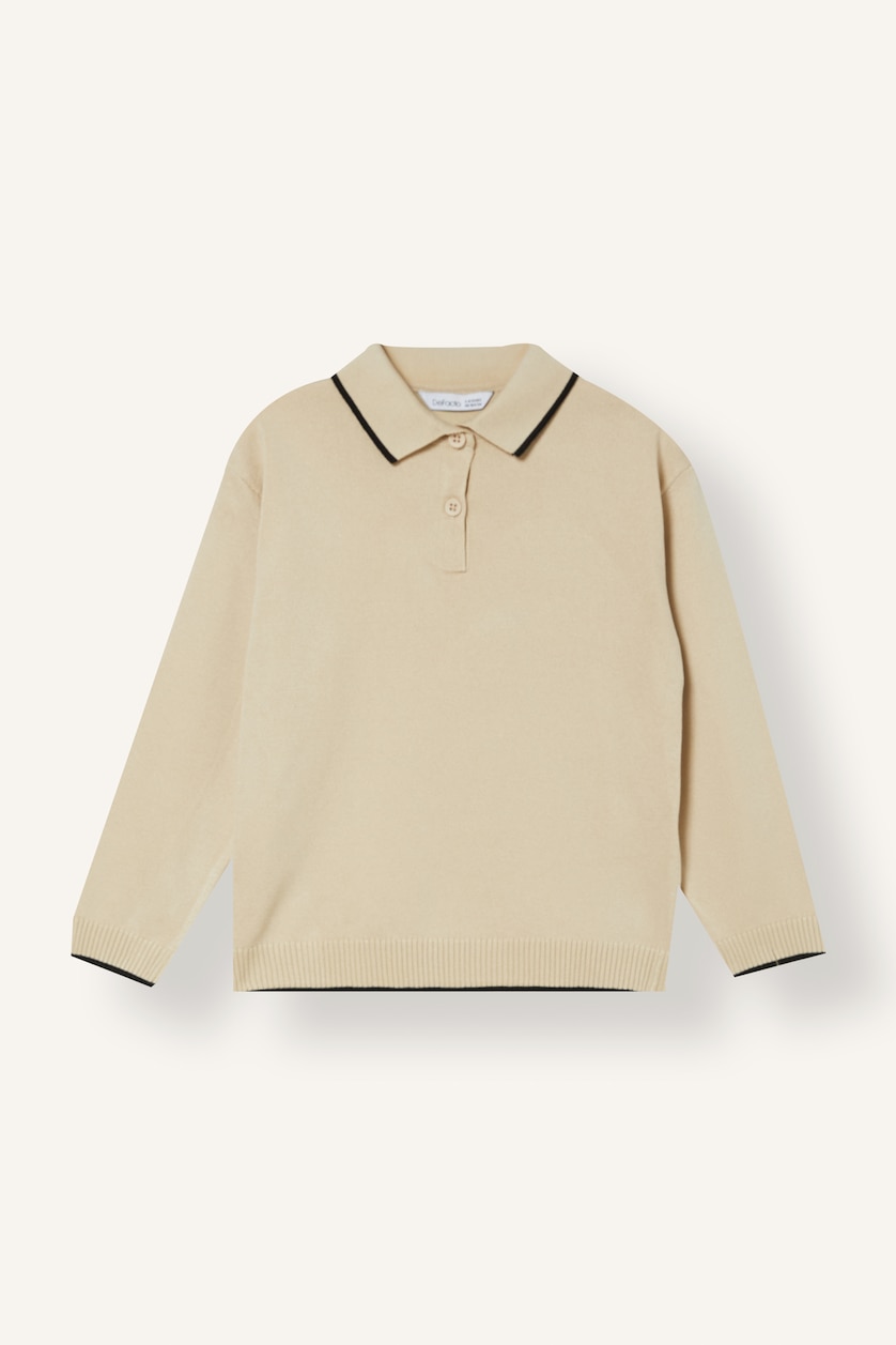 Erkek Bebek Bej Polo Yaka Triko Basic Kazak Erkek Bebek