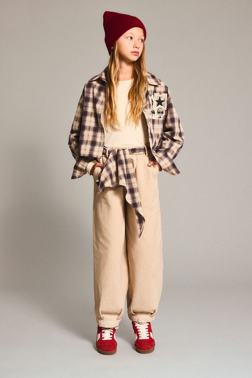 Kız Çocuk - Genç Kız Bej Barrel Fit Gabardın Pantolon