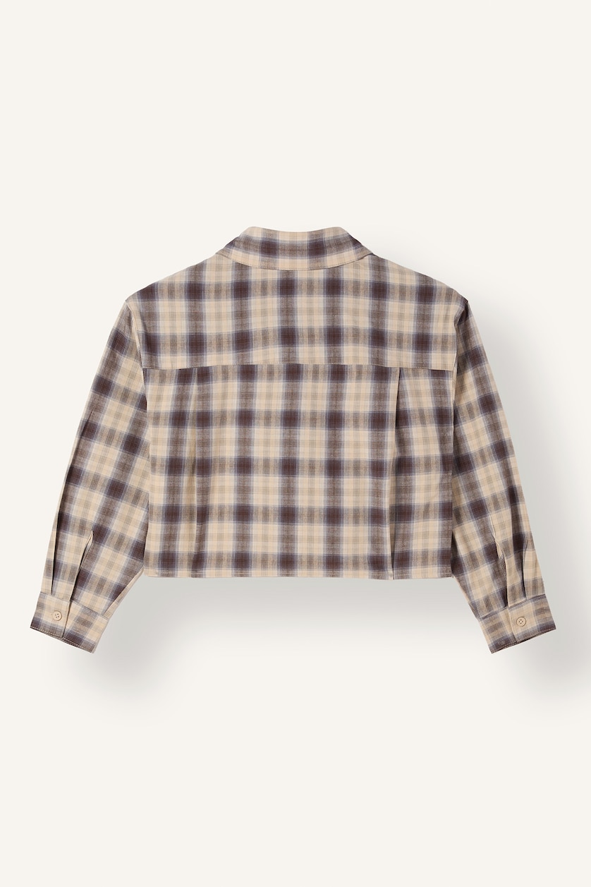 Kız Çocuk - Genç Kız Bej Relaxed Fit Ekose Crop Poplin Gömlek Kız Çocuk