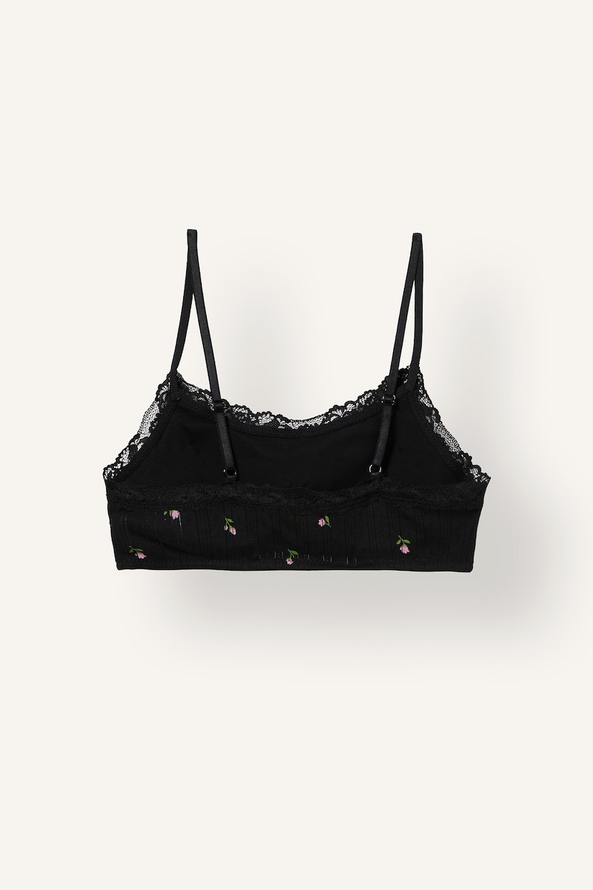Kadın Siyah Çiçekli Dantelli Bralet Çıkarılabilir Kap
