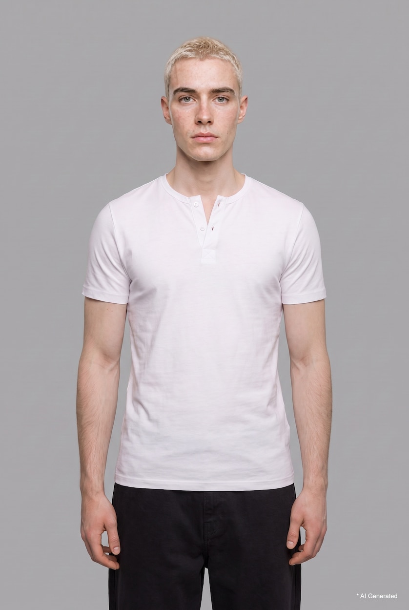 رجال أبيض Slim Fit Basic Waffle Henley Neck Short Sleeve T-Shirt