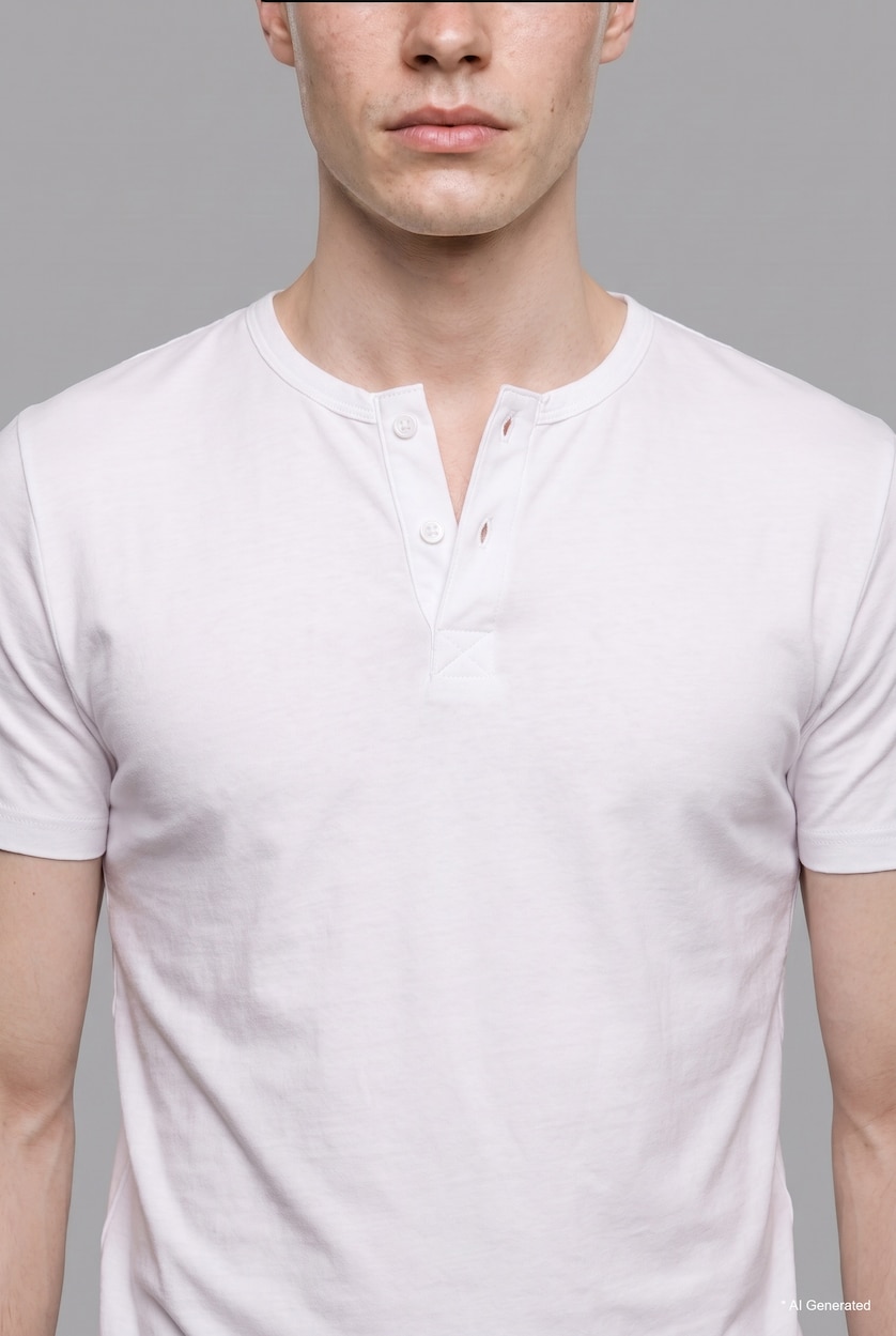 رجال أبيض Slim Fit Basic Waffle Henley Neck Short Sleeve T-Shirt