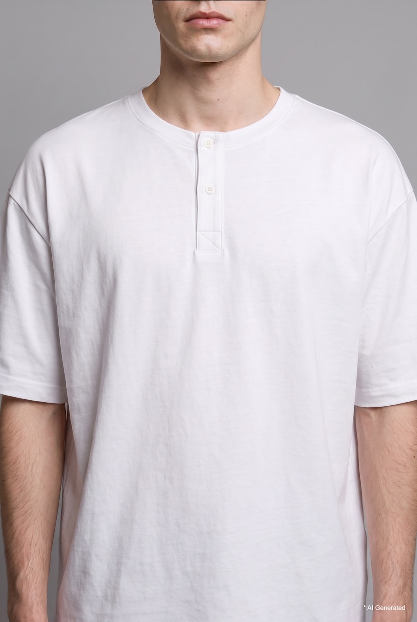 رجال أبيض Boxy Fit Short Sleeve Henley Neck T-Shirt