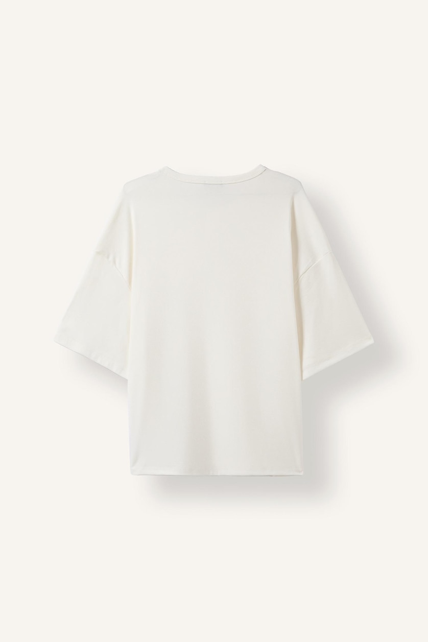 Erkek Beyaz Henley Yaka Boxy Fit Tişört