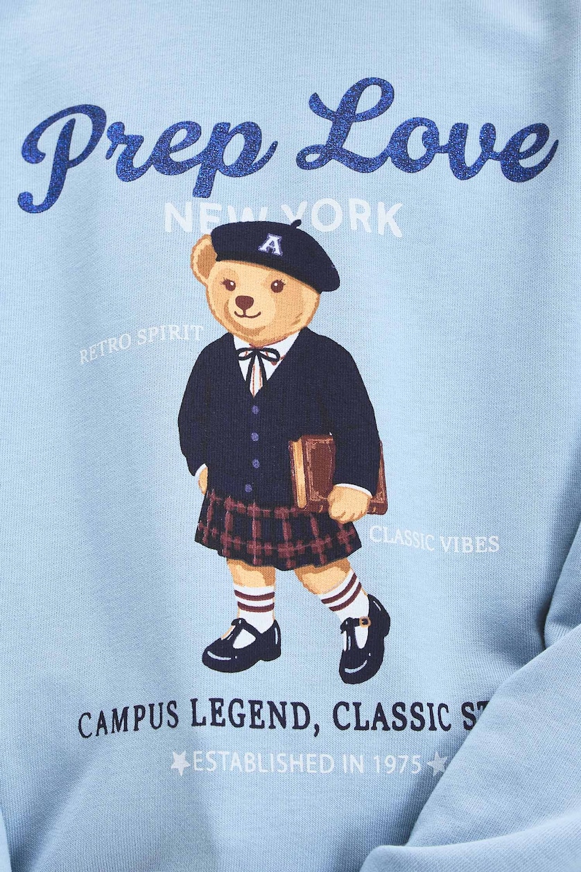GIRLS & TEENS Light Blue Girl Relaxed Fit Teddy Bear Print Crew Neck Sweatshirt
