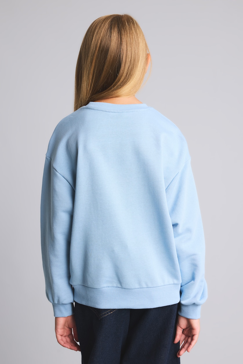 GIRLS & TEENS Light Blue Girl Relaxed Fit Teddy Bear Print Crew Neck Sweatshirt