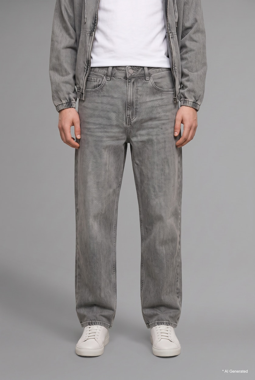 رجال رمادي فاتح Super Baggy Fit High-Waisted Wide Leg Jeans