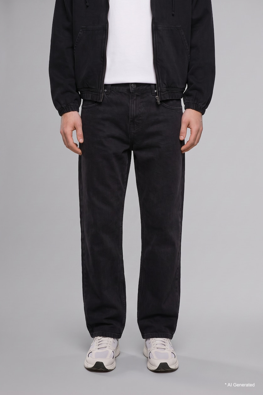 رجال أسود Super Baggy Fit High-Waisted Wide Leg Jeans