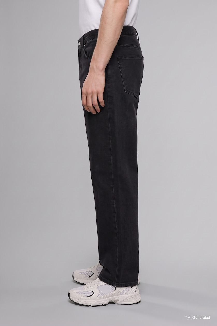 رجال أسود Super Baggy Fit High-Waisted Wide Leg Jeans