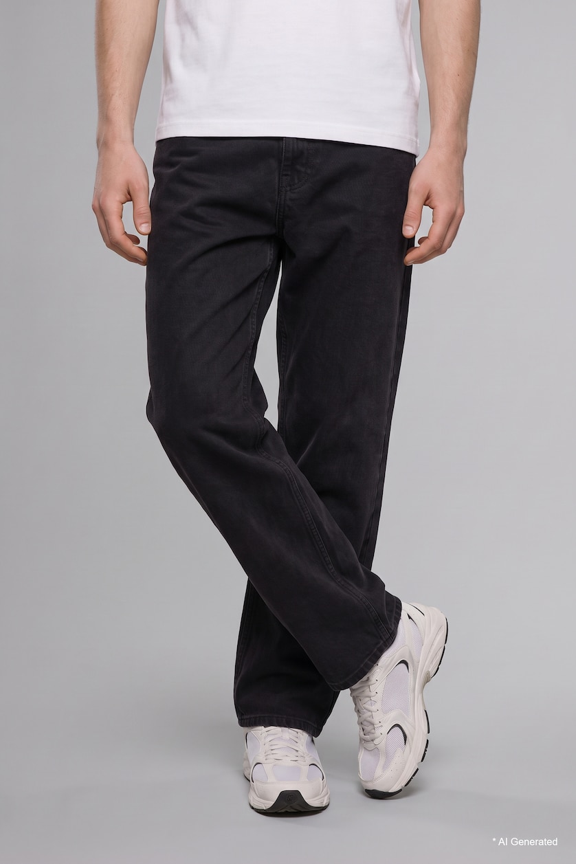 رجال أسود Super Baggy Fit High-Waisted Wide Leg Jeans