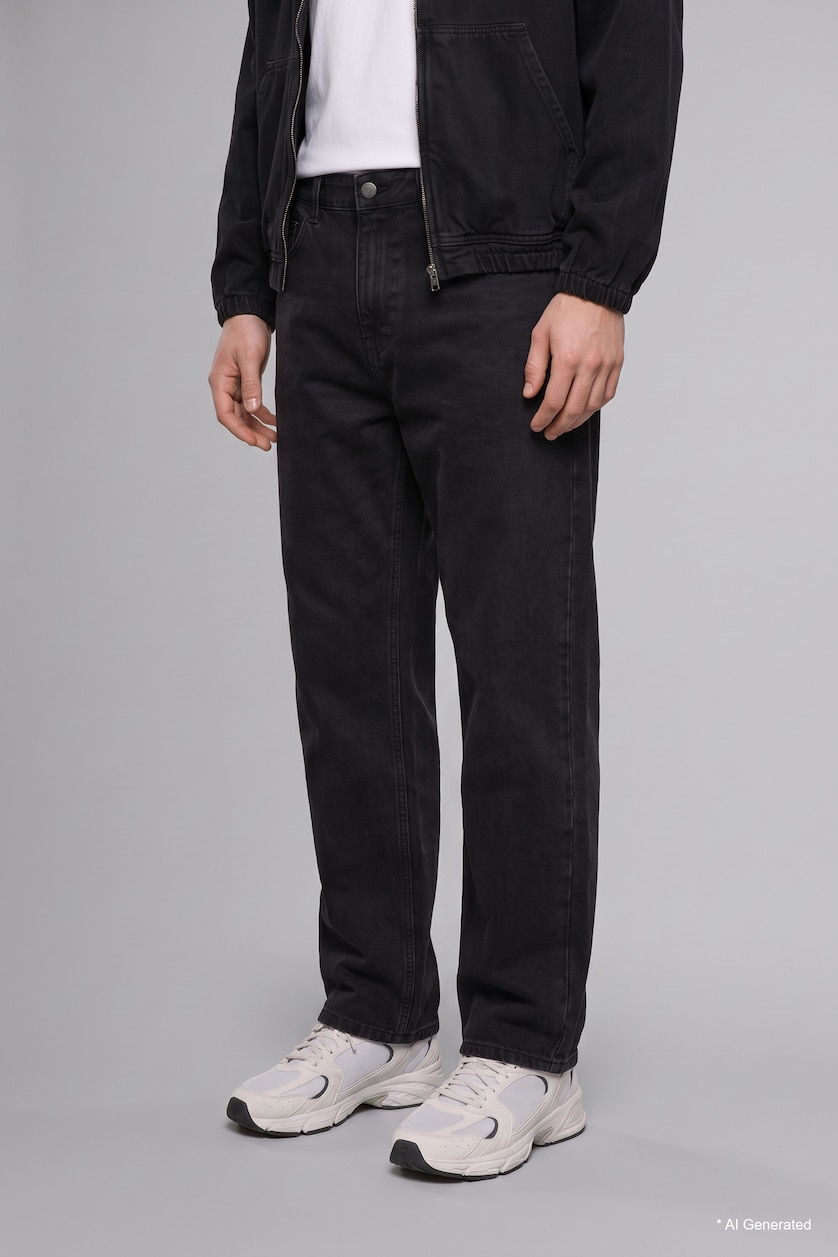 رجال أسود Super Baggy Fit High-Waisted Wide Leg Jeans