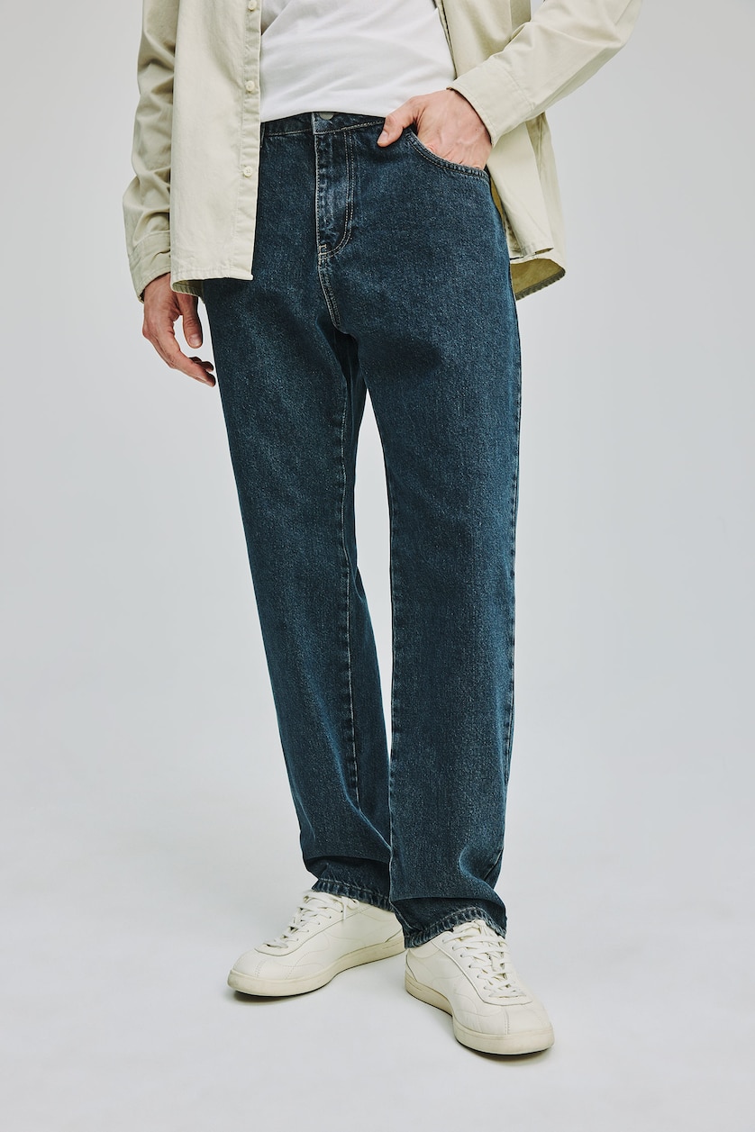 Erkek Mavi Gri Straight Fit Uzun Boy Jean Pantolon