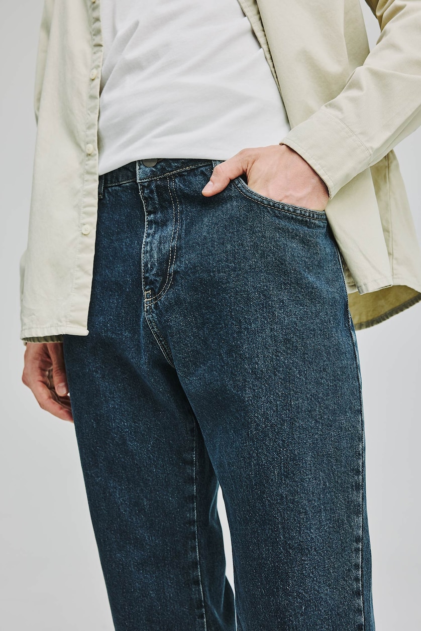 Erkek Mavi Gri Straight Fit Uzun Boy Jean Pantolon