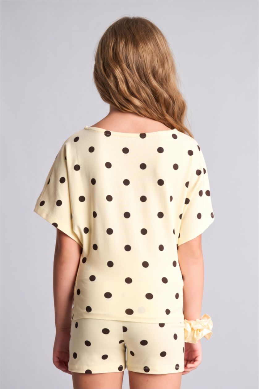 Girls & Teens Light Yellow تيشيرت بناتي نص ردن منقط قصة عادية