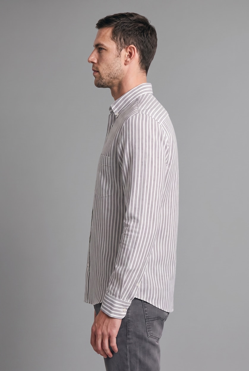 Man Grey Regular Fit Striped Cotton Long Sleeve Shirt