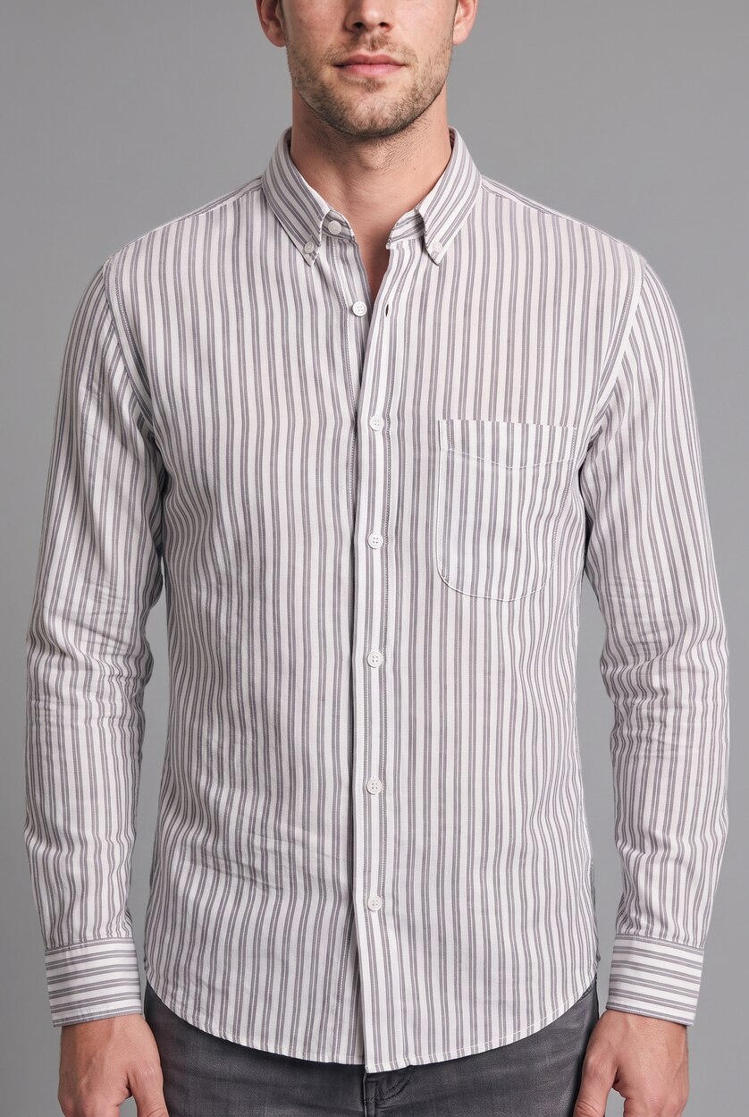 Man Grey Regular Fit Striped Cotton Long Sleeve Shirt