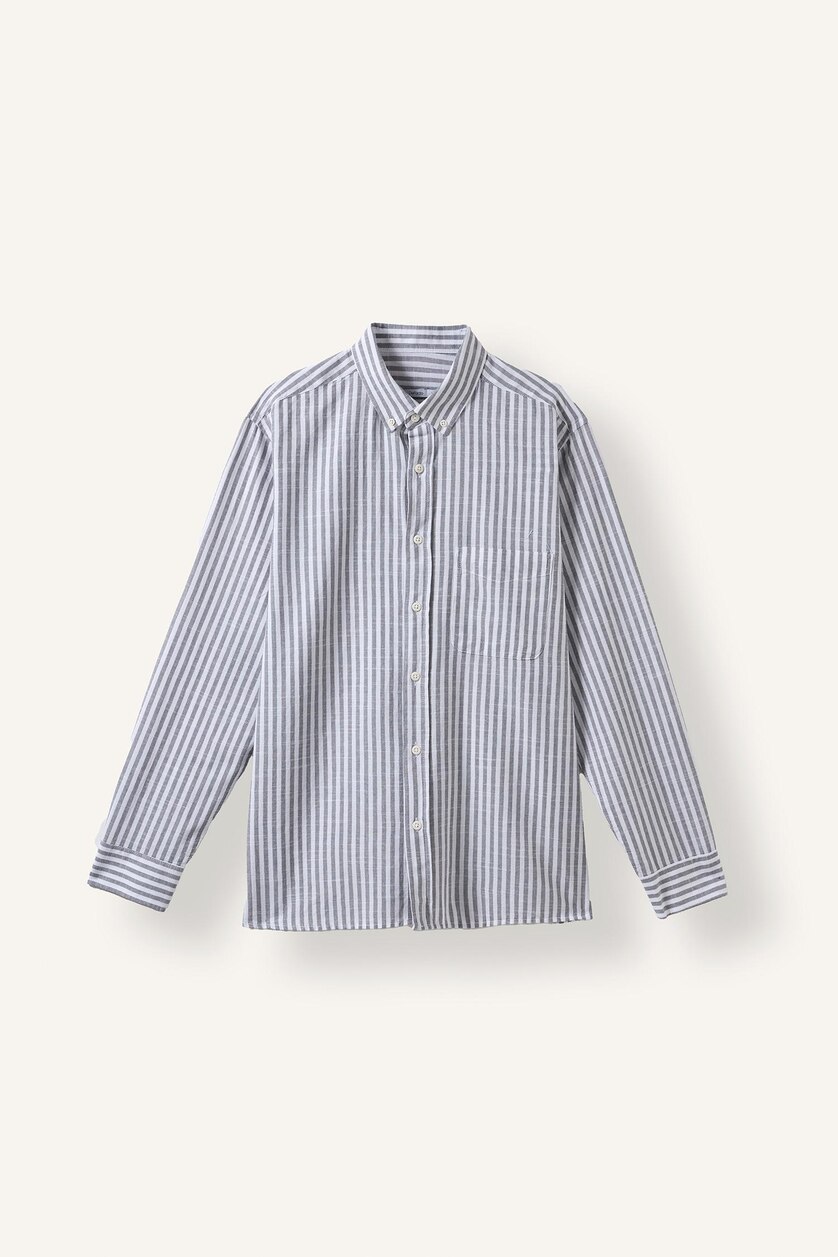 Man Grey Regular Fit Striped Cotton Long Sleeve Shirt