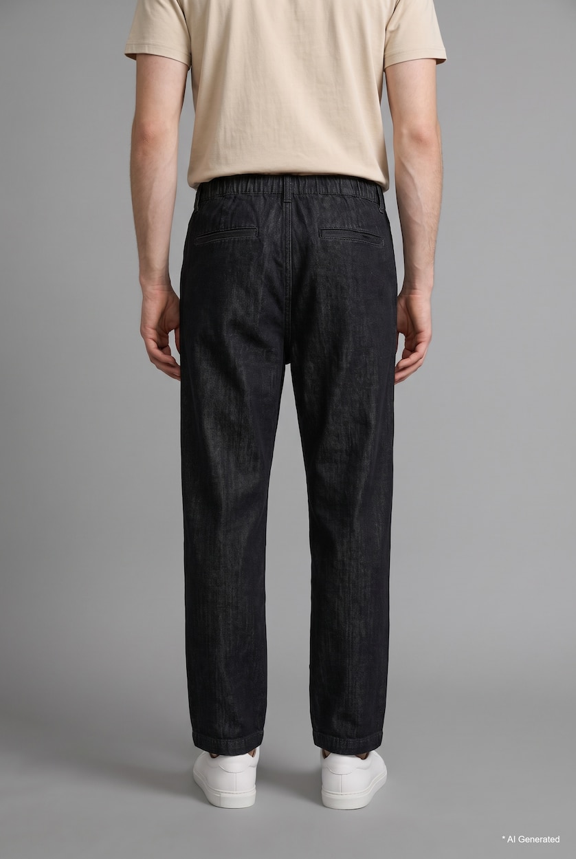 MAN Black Elastic Waist Baggy Fit Jeans