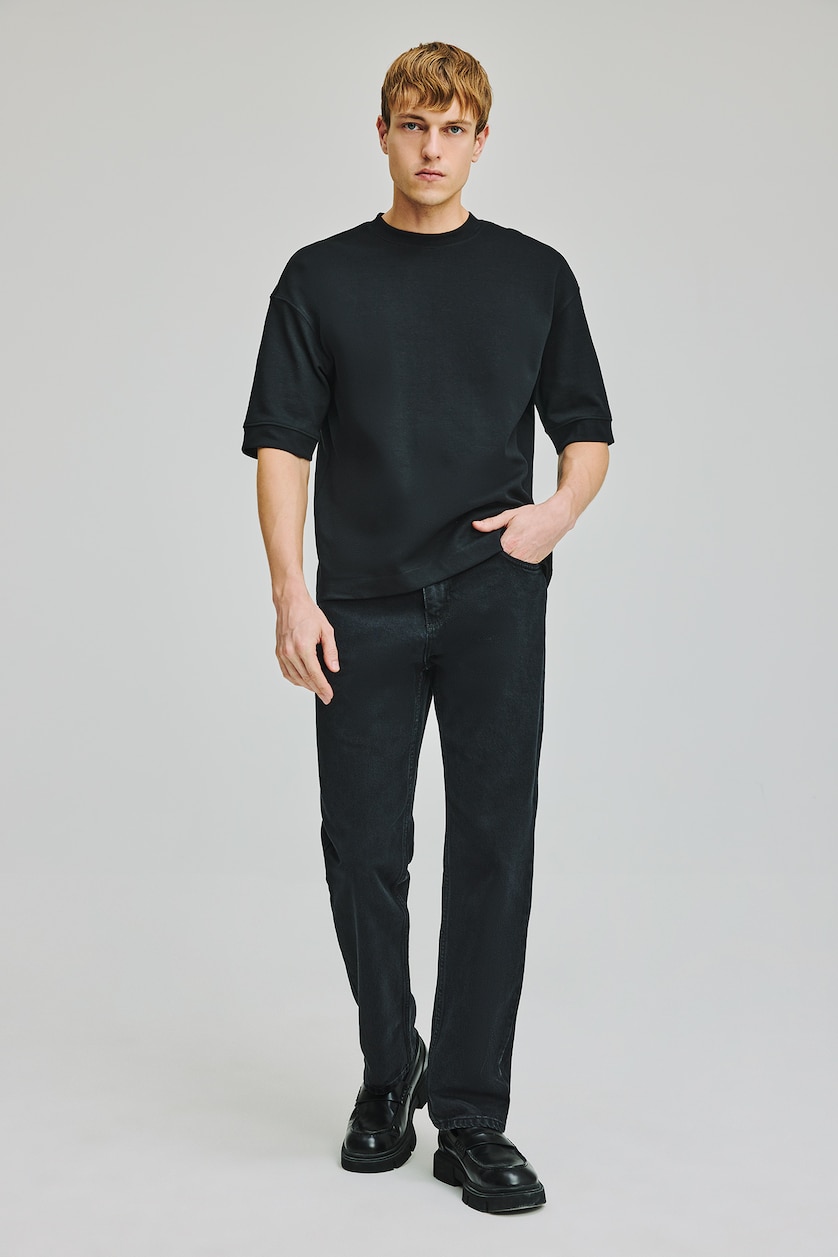 Erkek Siyah %100 Pamuk Straight Fit Uzun Boy Jean Pantolon