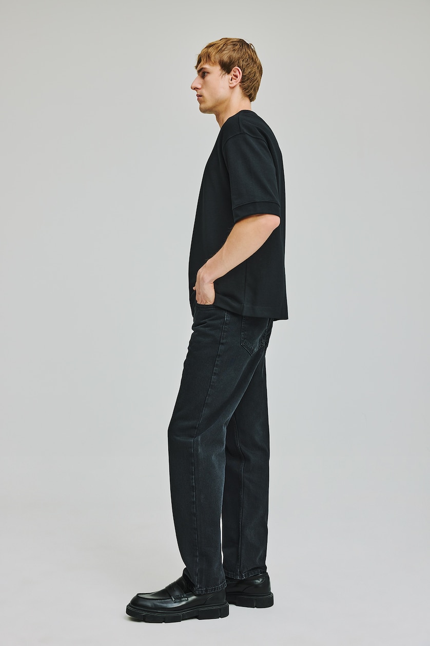 Erkek Siyah %100 Pamuk Straight Fit Uzun Boy Jean Pantolon