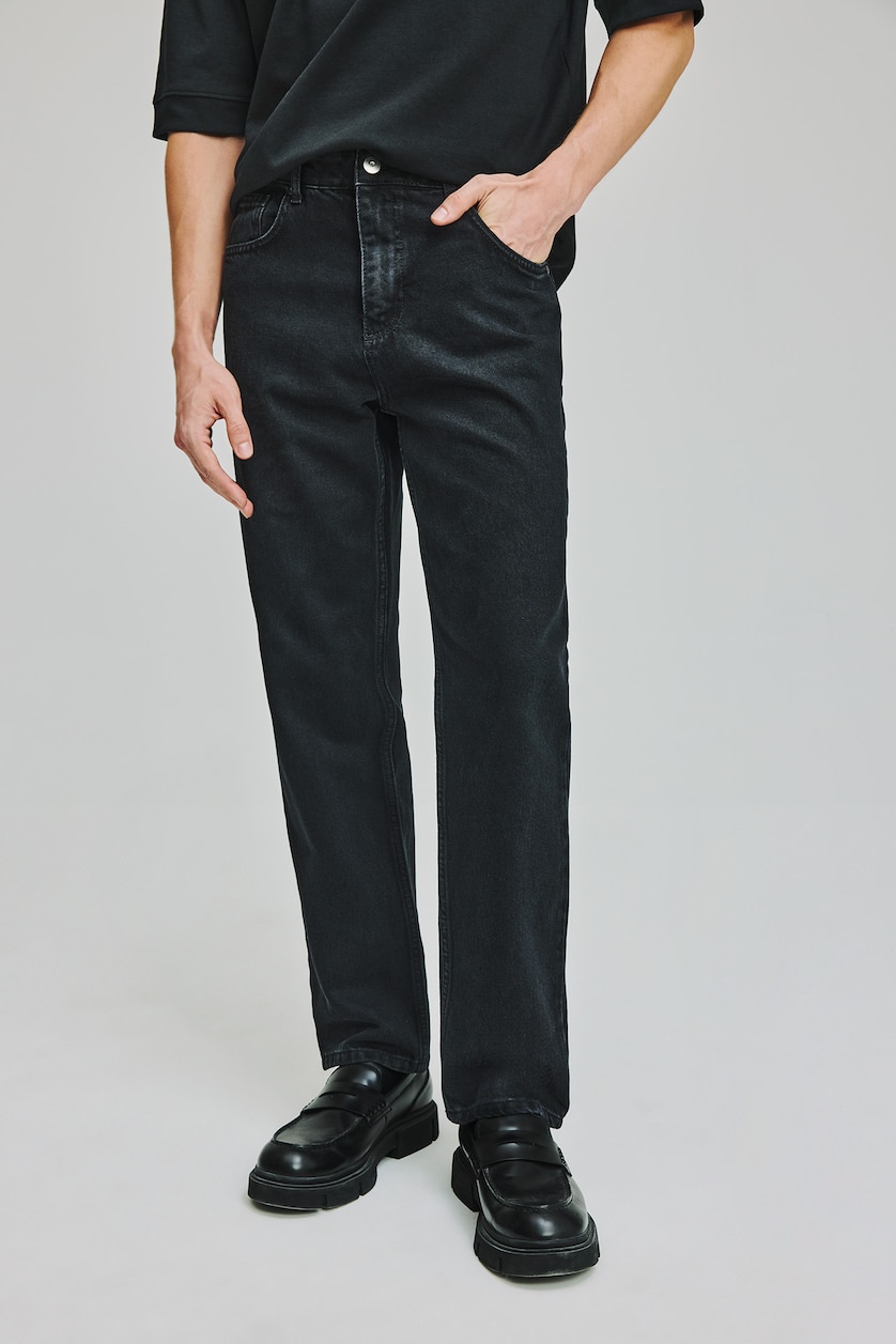 Erkek Siyah %100 Pamuk Straight Fit Uzun Boy Jean Pantolon