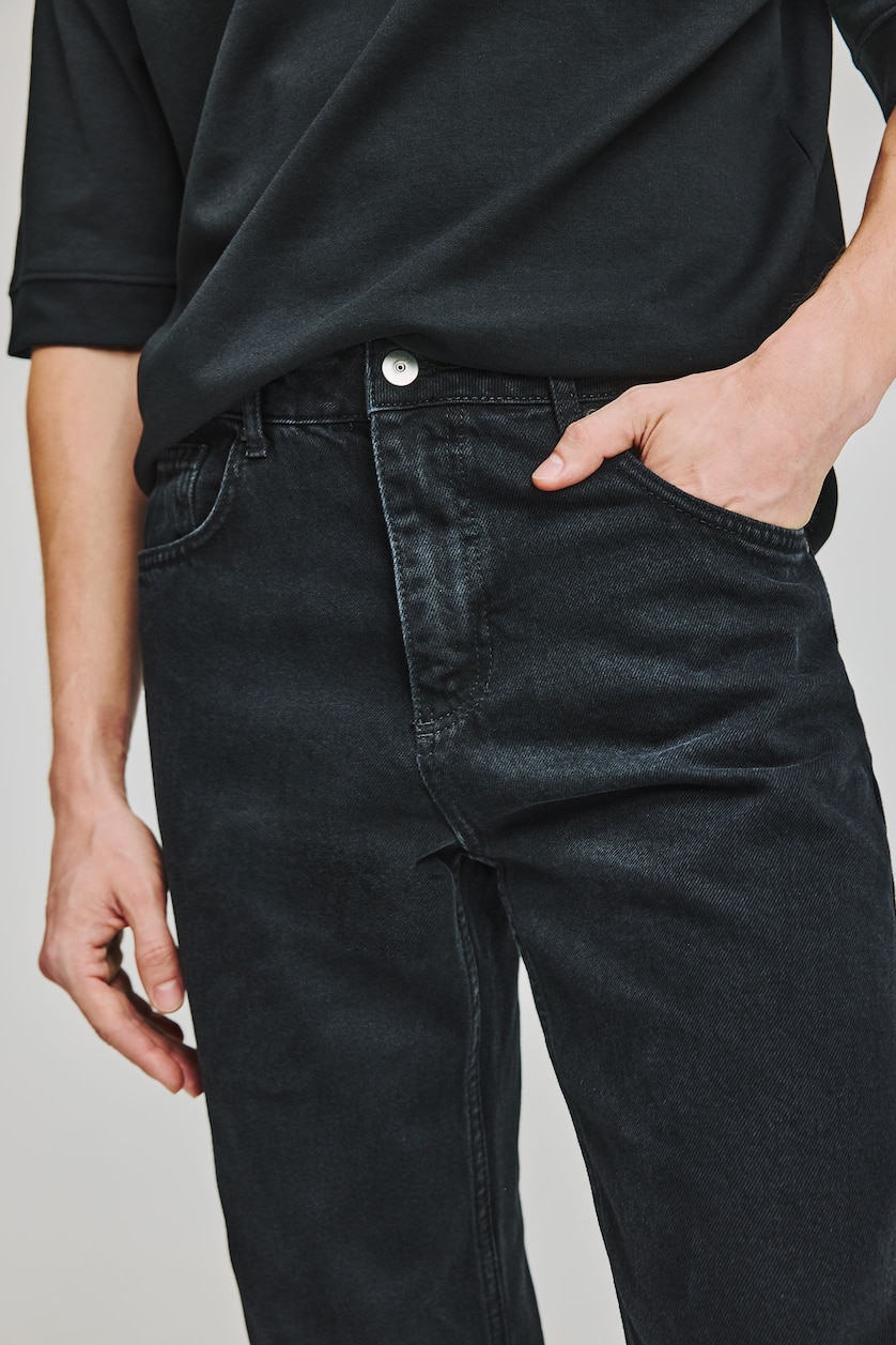 Erkek Siyah %100 Pamuk Straight Fit Uzun Boy Jean Pantolon