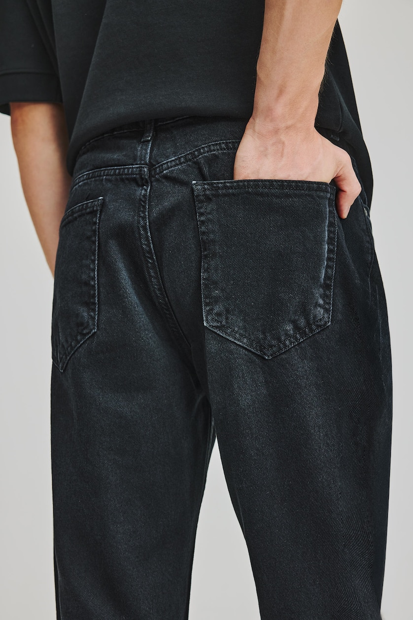 Erkek Siyah %100 Pamuk Straight Fit Uzun Boy Jean Pantolon