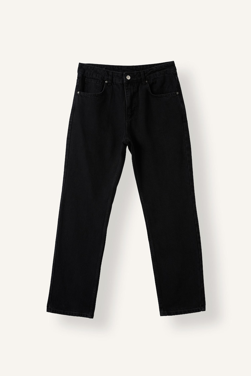 Erkek Siyah %100 Pamuk Straight Fit Uzun Boy Jean Pantolon