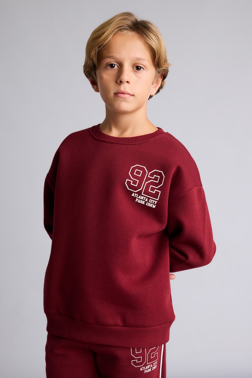 Young Boys - Teen Boys Bordeaux Regular Fit Printed Crew Neck Sweatshirt