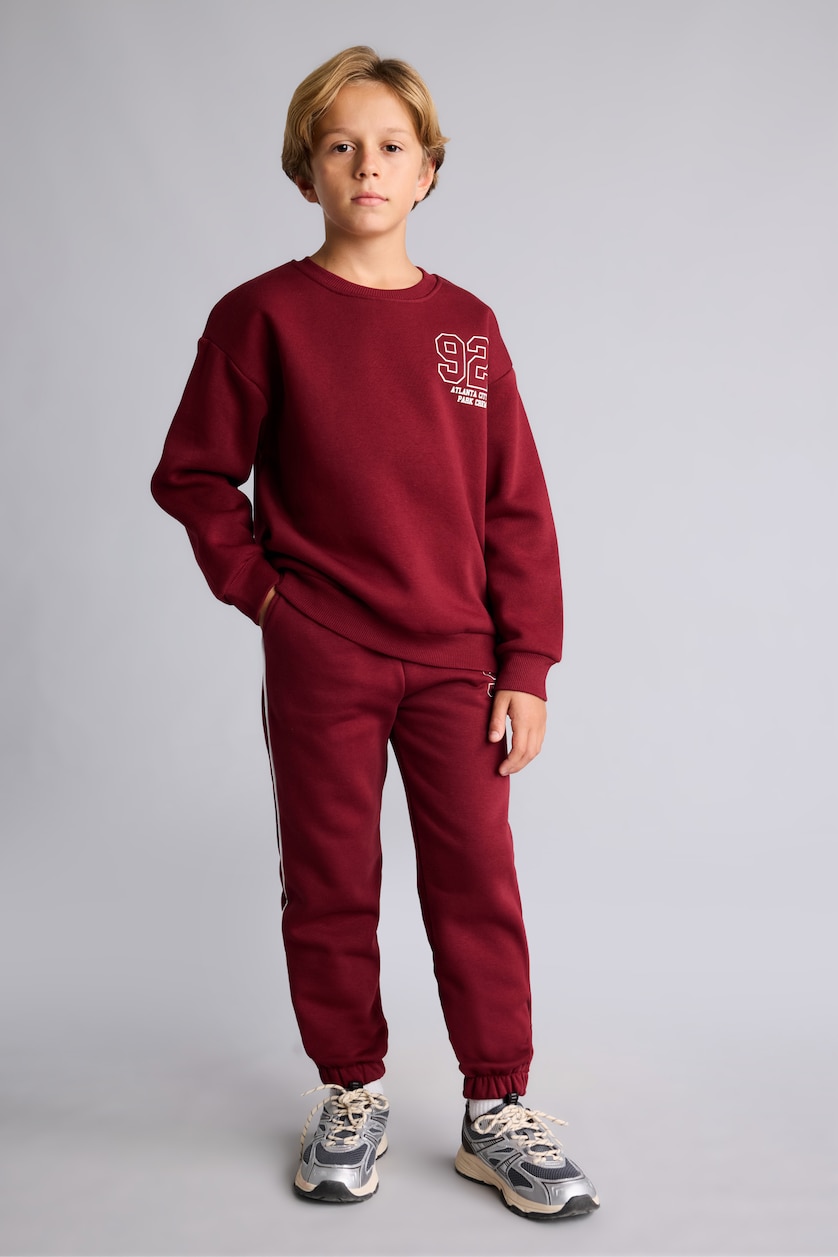 Young Boys - Teen Boys Bordeaux Regular Fit Printed Crew Neck Sweatshirt