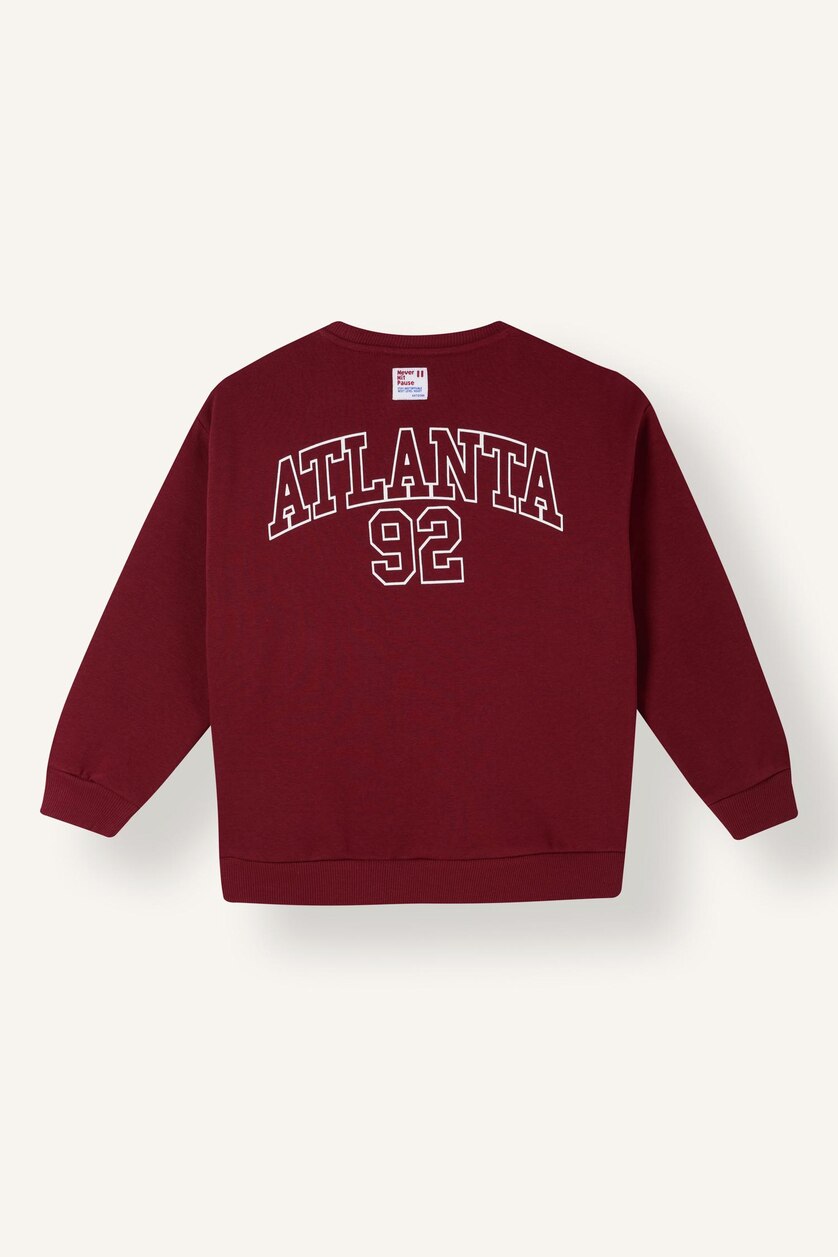 Young Boys - Teen Boys Bordeaux Regular Fit Printed Crew Neck Sweatshirt