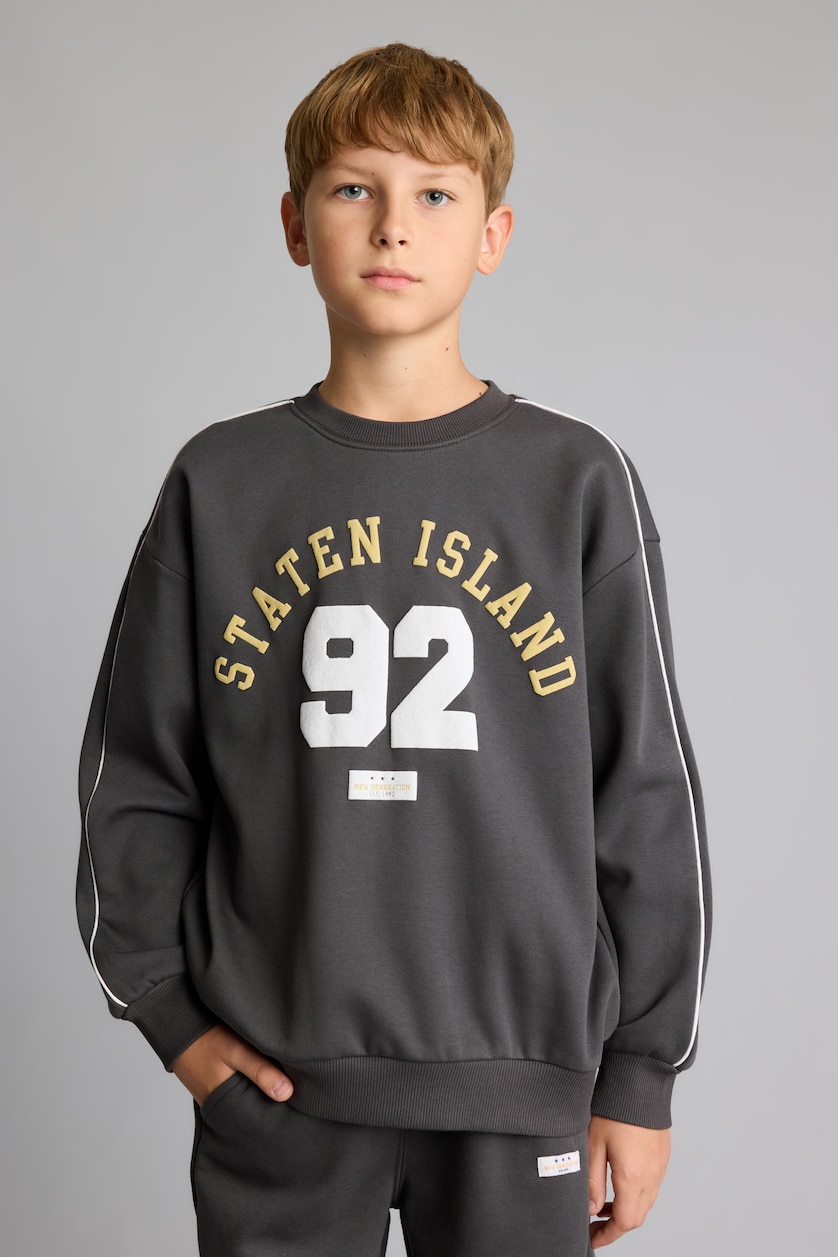 BOYS & TEENS Anthracite سويت شيرت اولادي مطبوع ببطانة ناعمة