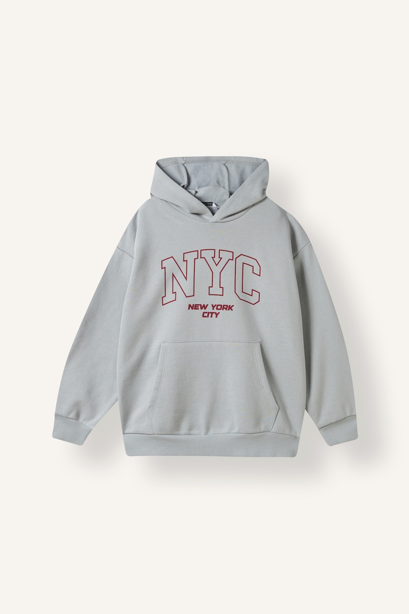 Erkek Çocuk - Genç Erkek Açık Gri Overshirt Fit Baskılı Sweatshirt Erkek Çocuk