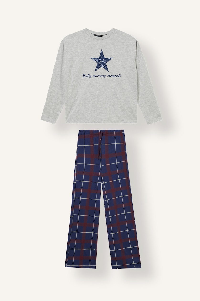Young Girls - Teen Girls Light Grey Melange 2 piece Regular Fit Plaid Knitted Pyjamas