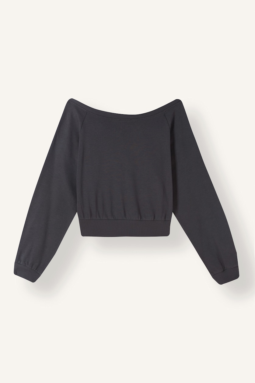 Kadın Antrasit Cropped Fit Baskılı Sweatshirt